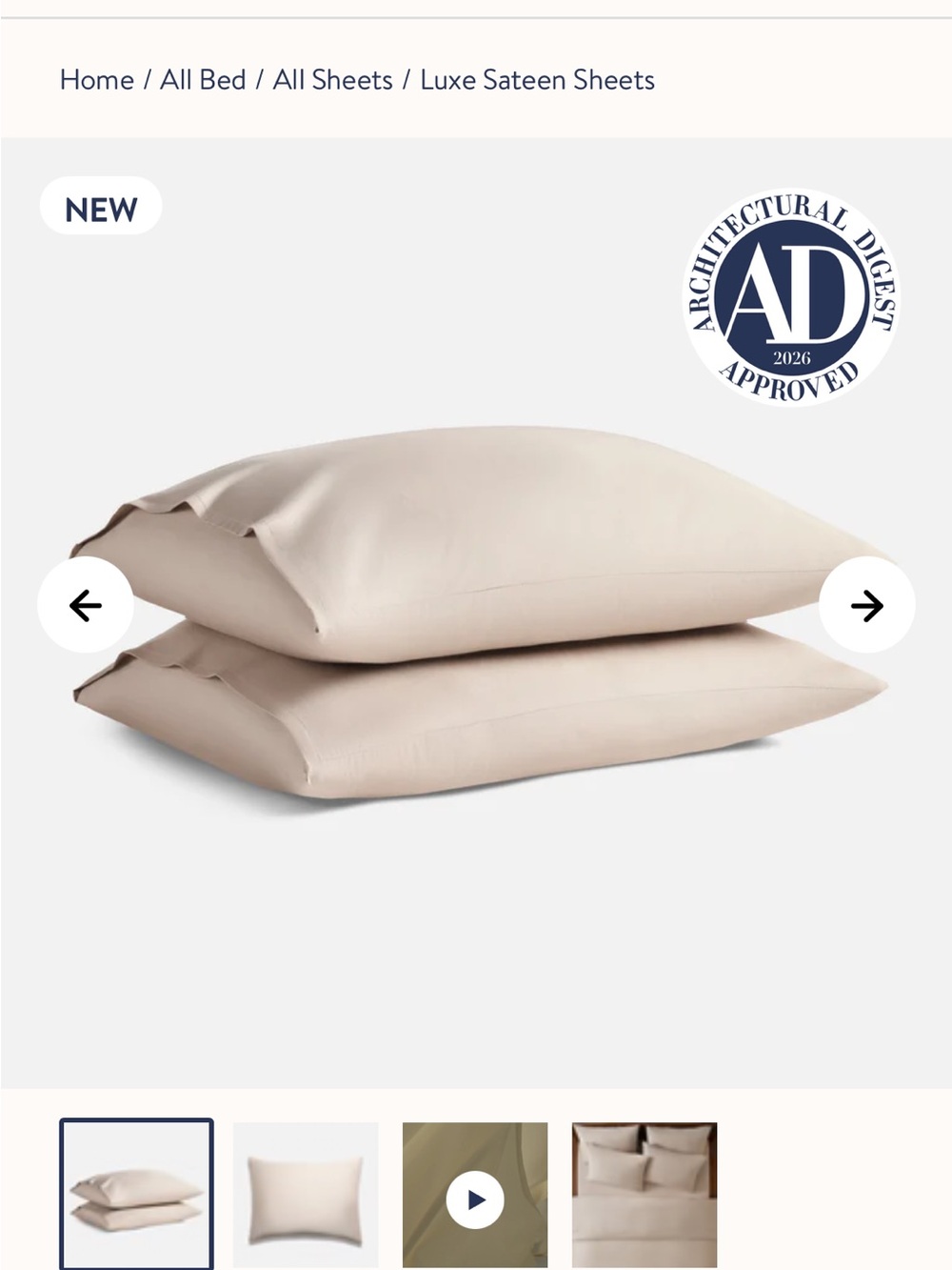 Brooklinen Luxe Sateen Pillowcases in Stone Beige